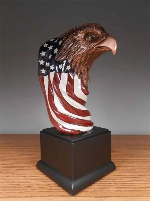 Marian Imports F55150 Eagle Head With Flag Bronze Plated Resin Sculpture