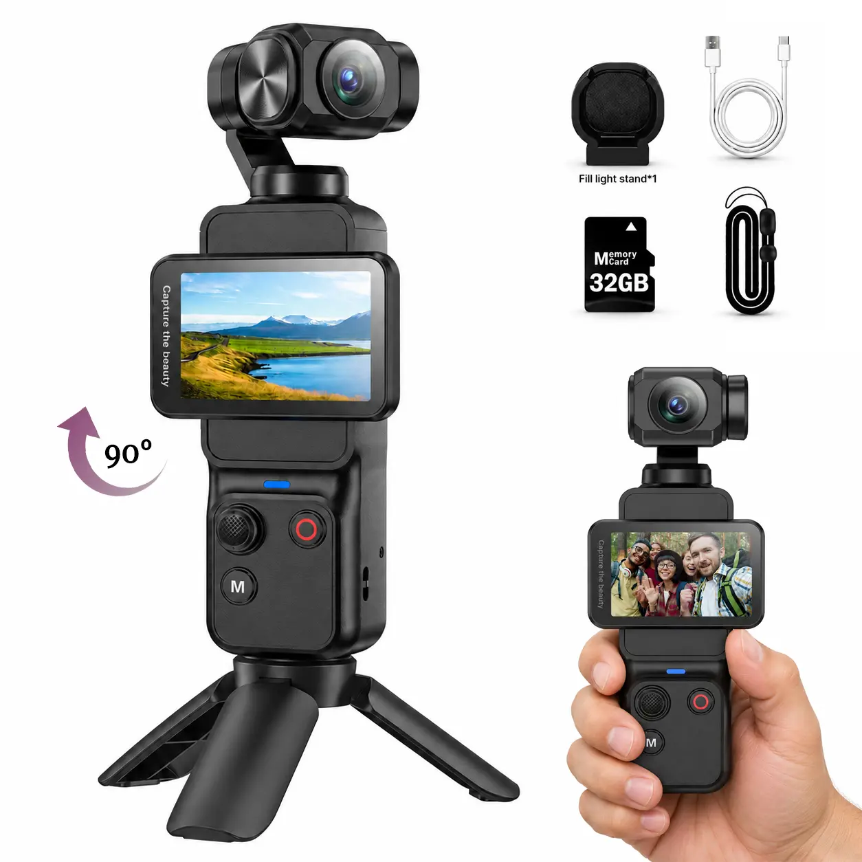 W&O 5K Vlogging Camera with WiFi Transfer, 13MP Camera with Face Tracking, 2-Axis Pan Tilt Gimbal, Rotating Touchscreen, WiFi App, Small Camera for Photography, Mini Camcorder, Travel & Beginner Creators