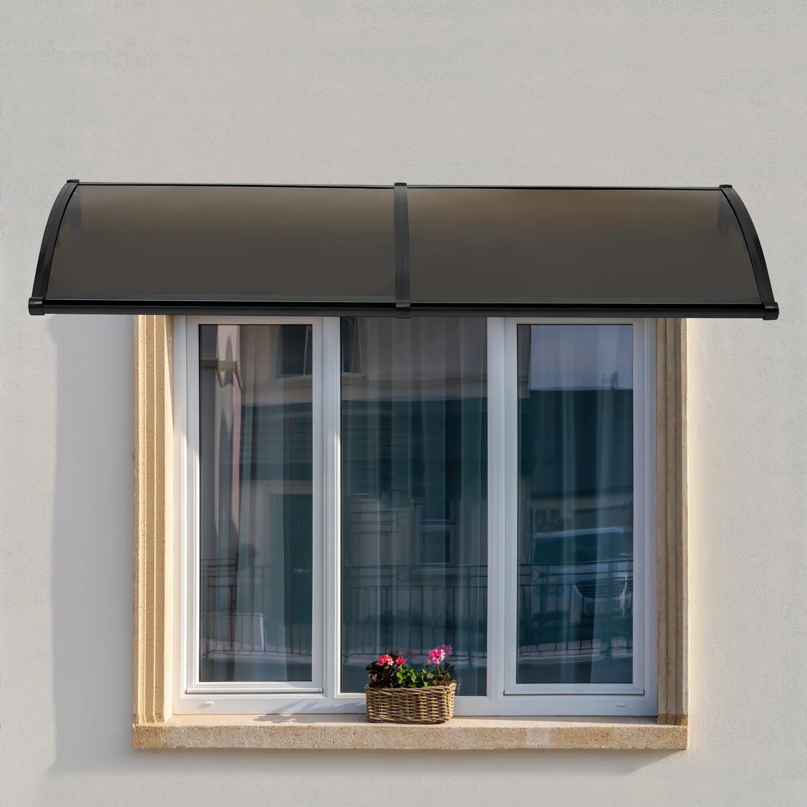 CNCEST Sturdy Wall-Bracket Mounted Aluminum Alloy Arch Shade Awning - 78.7" Wide Cover, 440lbs Capacity, Weatherproof Canopy with Drainage Holes, Low Maintenance Tawny & Black Design for Door, Balcony, Birthday, Housewarming