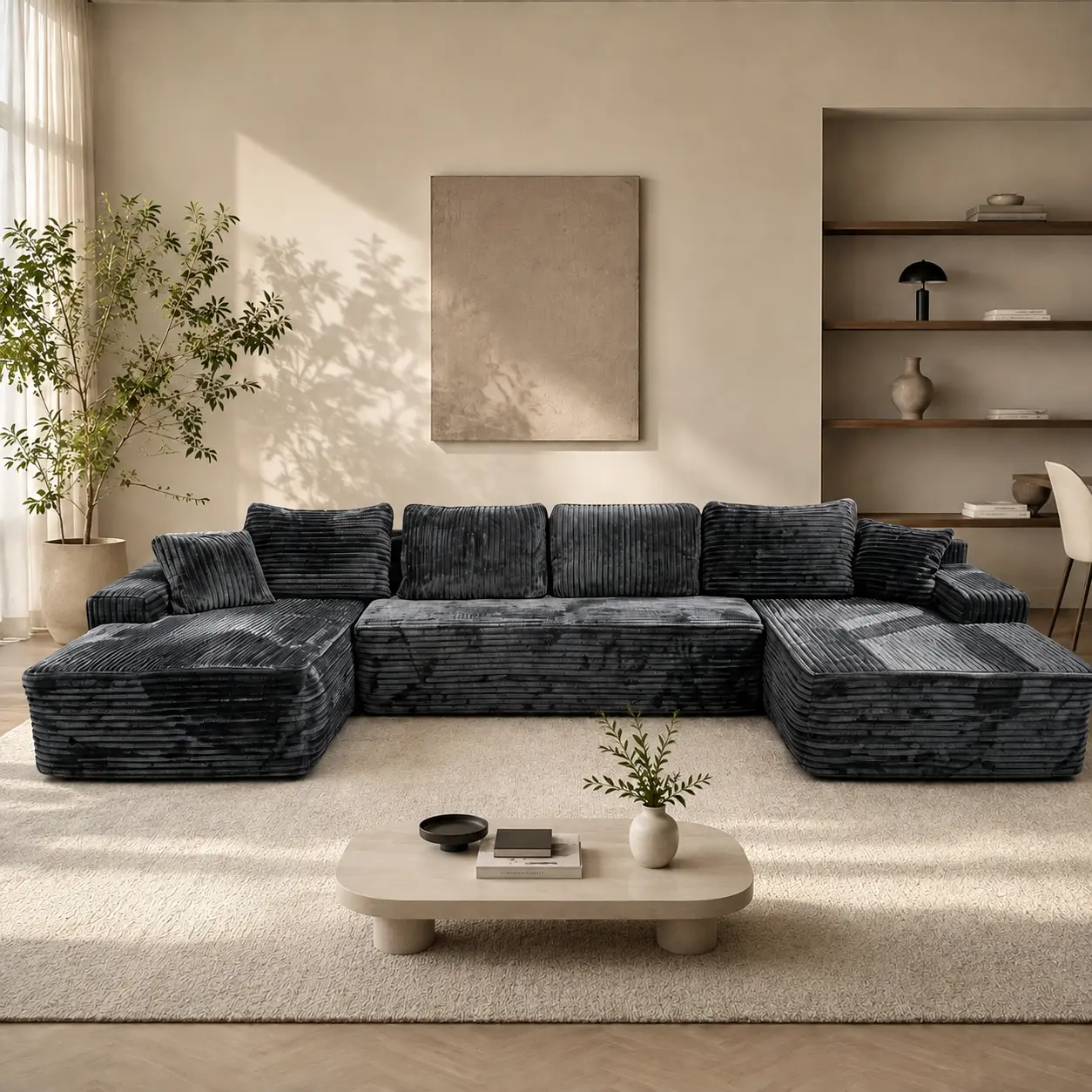 131" U-Shape Boneless Cloud Modular Sofa, Polyester Upholstered Cozy Couch, No-Assembly Indoor Living Room Furniture, Durable Comfortable Modern Sofas for Living Room, Boneless Cloud Sofa