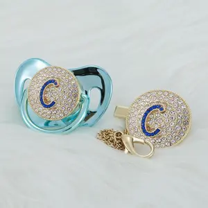 MIYOCAR Personalized 3D Initial Bling Pacifier – Custom Blue Letter Baby Pacifier with Rhinestones | Luxury Baby Gift, Keepsake