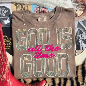 Comfort Colors God Is Good All The Time T-Shirt, Trendy Retro Distressed Camo Christian Tee, Retro Faith Shirt, Bible Verse Shirt, Religious Shirt Tshirt