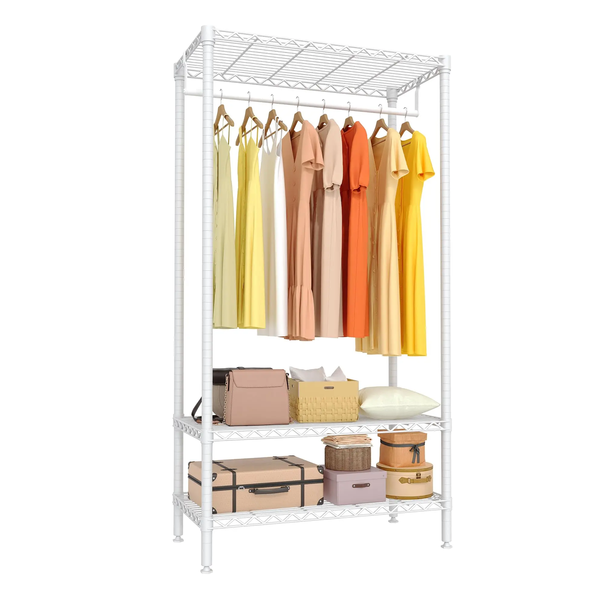 35.4"W x 17.7"D x 68.9"H Metal Clothes Rack - Heavy Duty Garment Storage Shelves with 1 Hanger Rod - Adjustable Steel Wire Closet Organizer for Bedroom, Dorm, Laundry Room, White