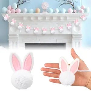 8.2ft Easter Decorations Bunny Garland Cute Cotton Thread or Short Plush Bunny Garland with Felt Fabric Ears White Pink Easter Banner Decorations for Spring Holiday Party Wall Fireplace Mantle Indoor Outdoor Home Decor