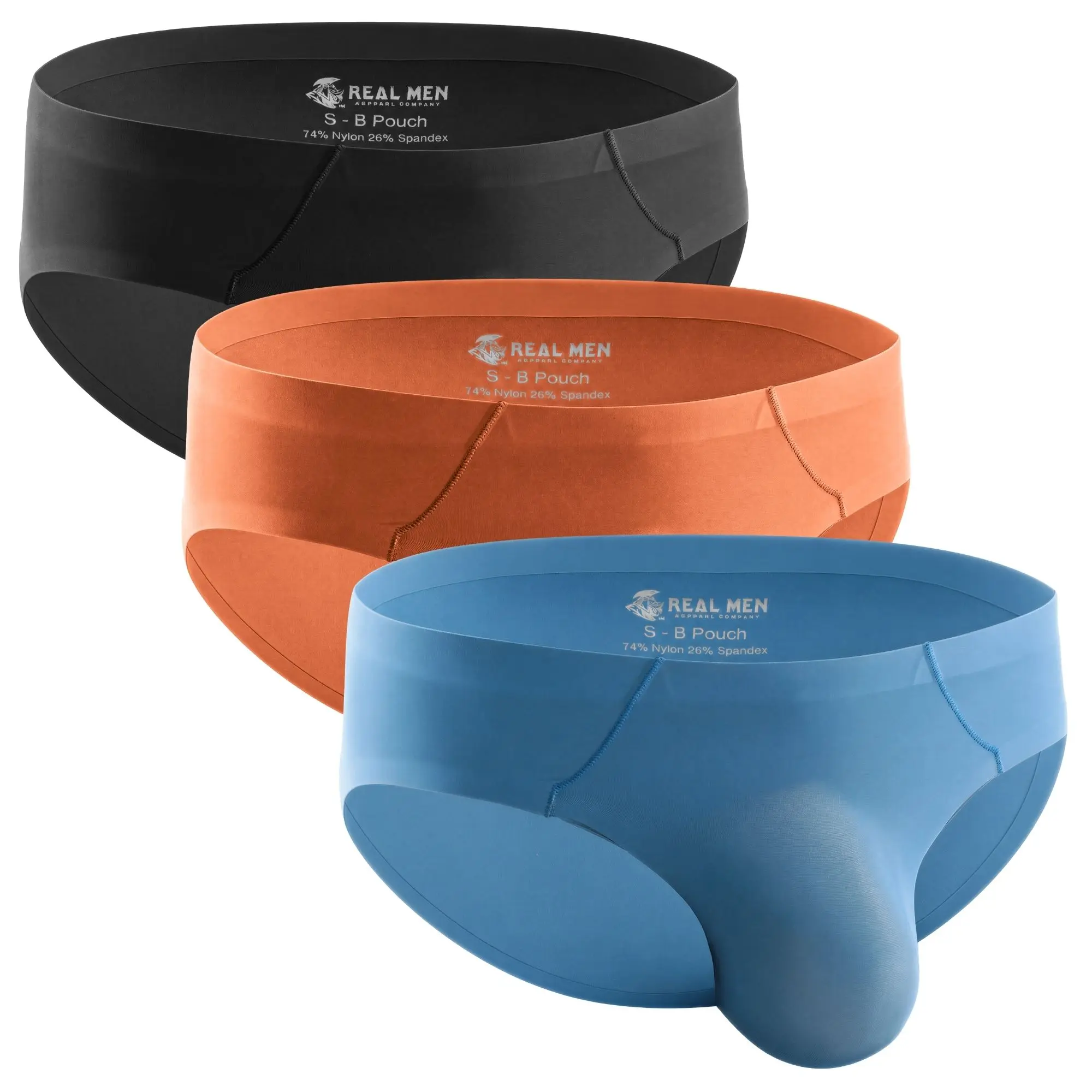 Men's Seamless Brushed Nylon 0in No-Fly Plain Briefs, 3 Pack - Black/Night Fall/Red Stone, Menswear Activewear Sportswear Underwear, Briefs That Vanish