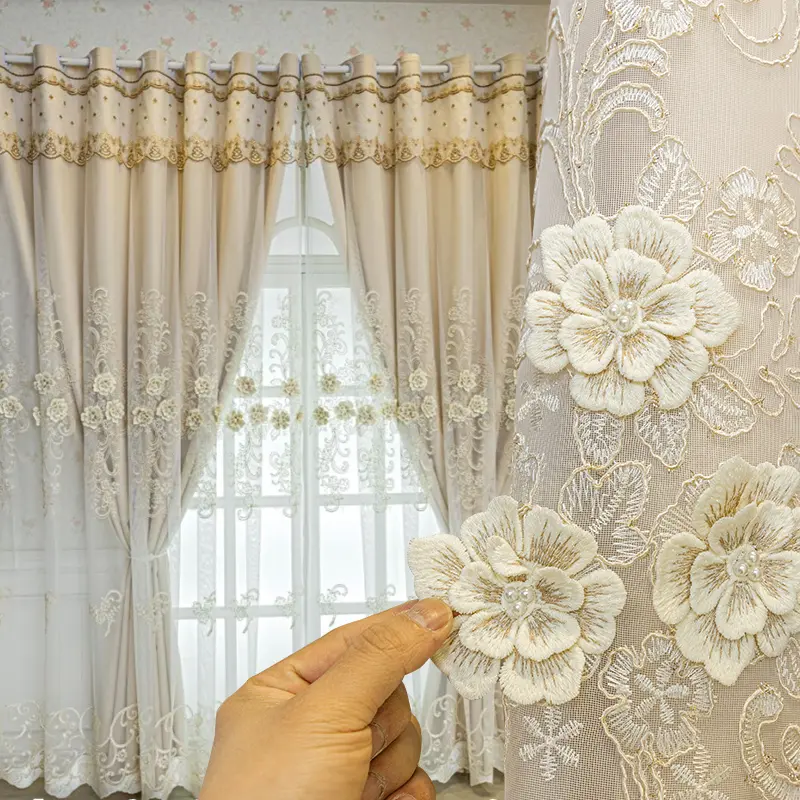 Customizable Double-Layer Thickened Curtains, Light Blocking Embossed Lace Window Drapes, Living Room & Bedroom Decor