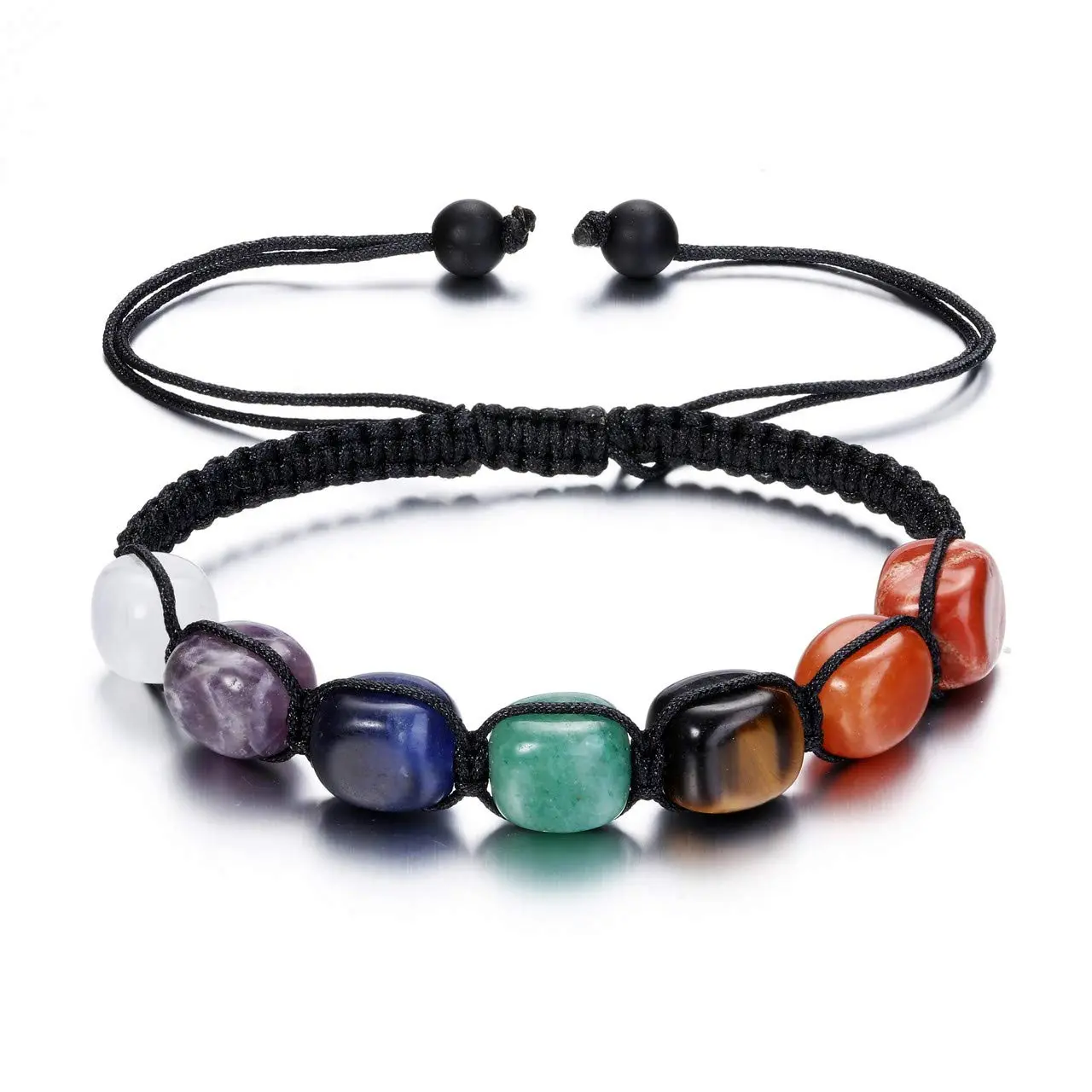 Women's 7 Chakra Reiki Healing Crystals Stretch Bracelet, Natural Gemstone Energy Balancing Yoga Beads Bracelet for Meditation & Spiritual Practices, Braided Rope/Elastic String