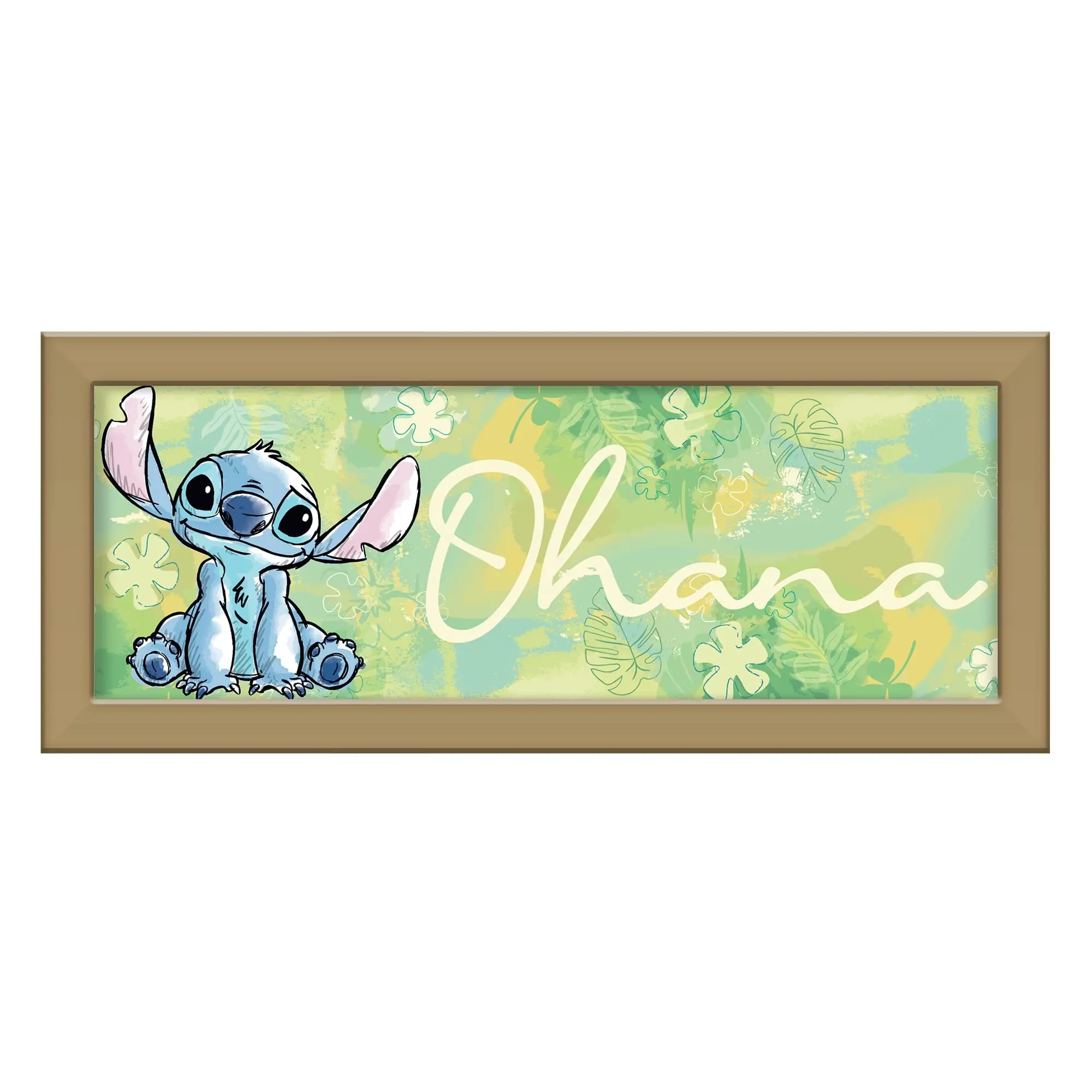 Official Licensed Disney Lilo & Stitch "Ohana" 12x5 in Framed MDF Wall Decor, Cartoon Characters Print with Gel Coat