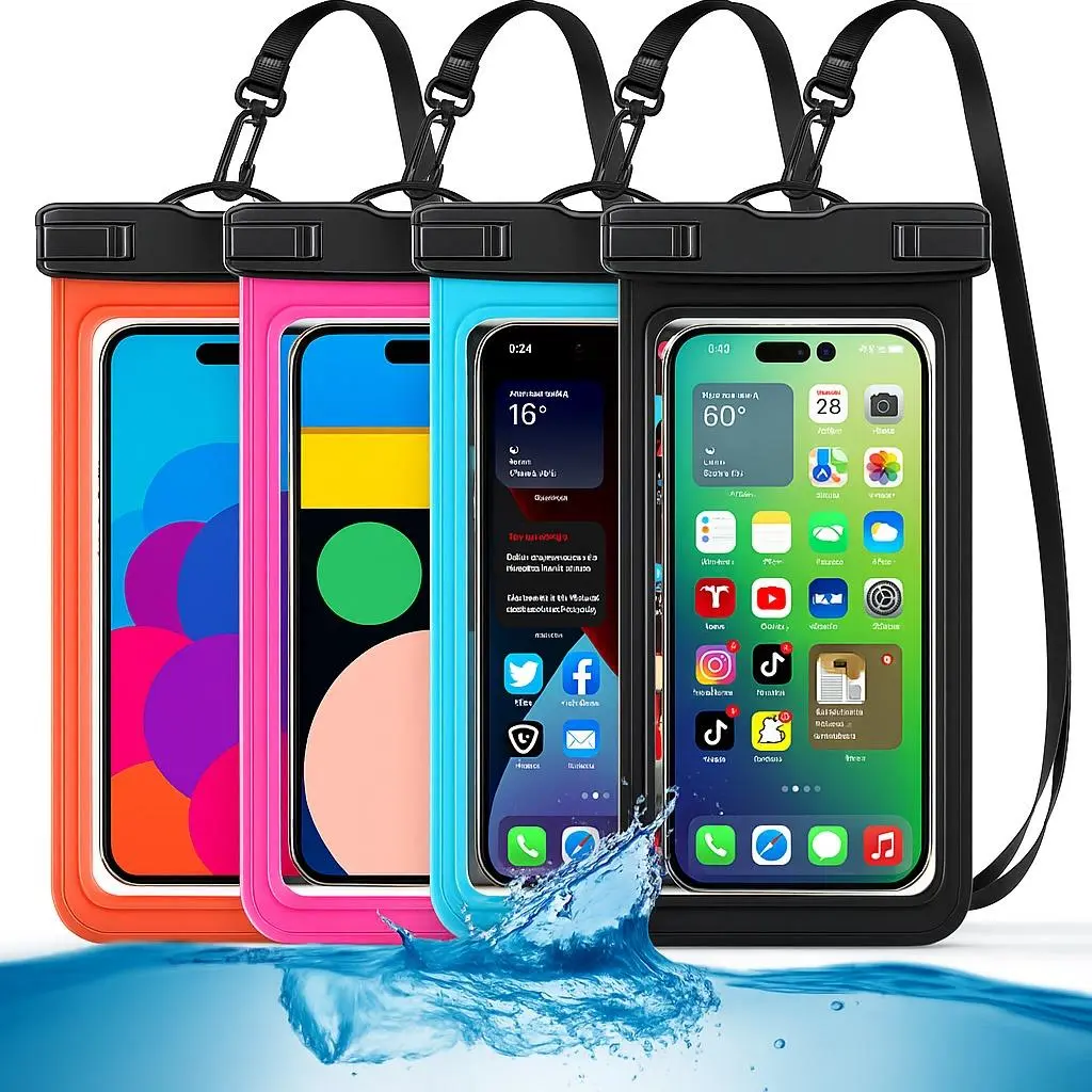 4 Pack Waterproof Phone Pouch Case (Up to 8.3") – IP68 Universal Dry Bag for iPhone & Samsung, Large Phone Holder for Swimming, Beach, Pool, Boating & Outdoor Sports – Black/Blue/Pink/Orange