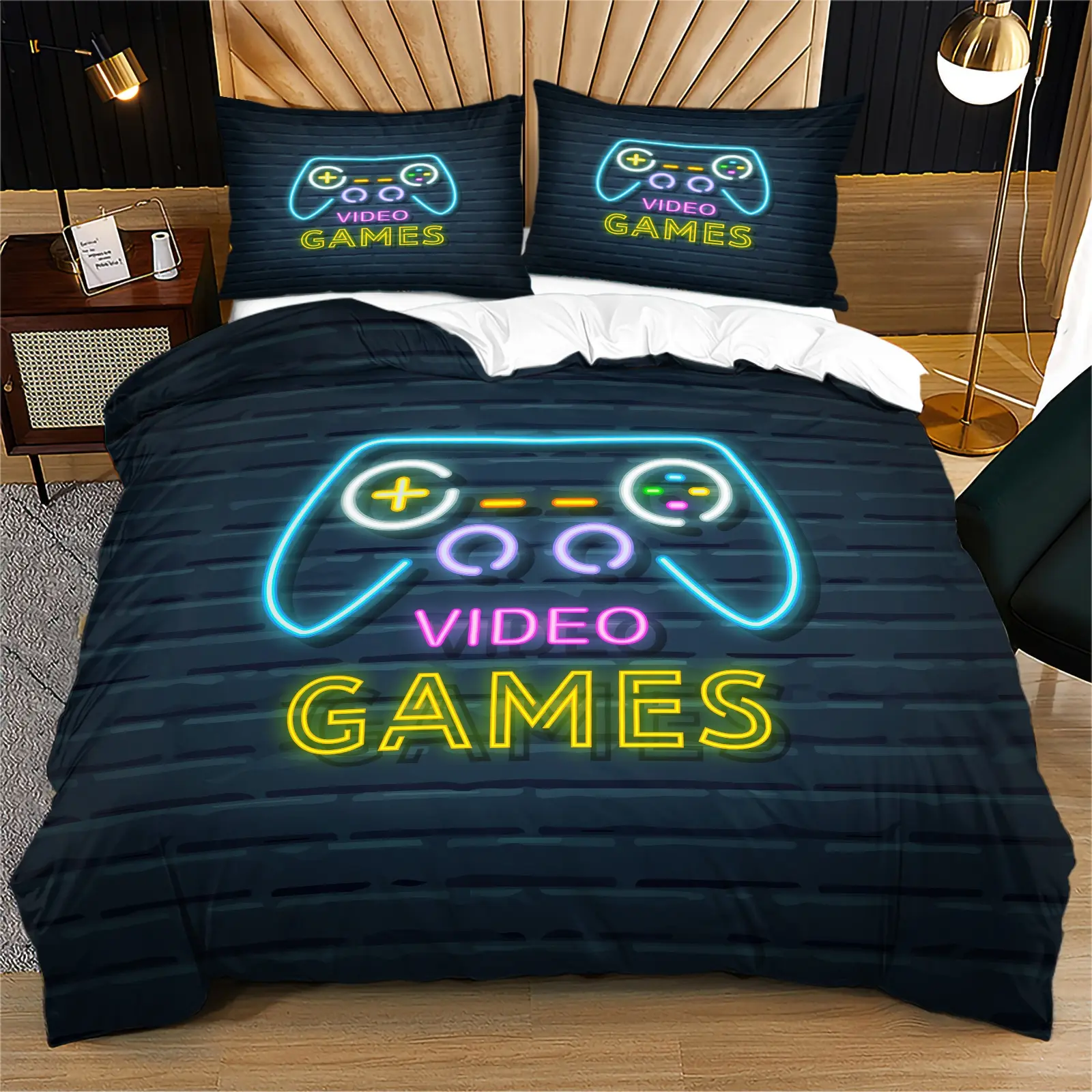 Neon Gamepad Quilt Cover