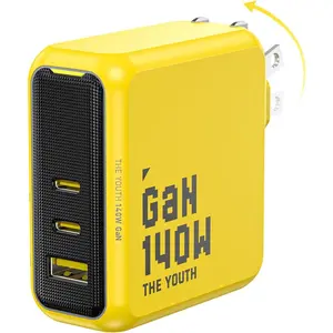 Youth 140W GaN+ USB C Charger 100W Laptop Fast Charger PD3.1 PPS 3-Port USB C Wall Charger Power Adapter for MacBook Pro 16'', Dell XPS, iPhone 16/15 Pro Max, iPad Pro, Tablet, Chromebook, Yellow