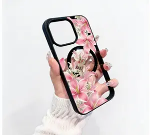 Pink Lily Flowers Pattern Clear Phone Case For IPhone 17/16/15/14/13/12/11/Air/ProMax/Pro/Plus For Samsung Galaxy S25-S22/FE/Ultra, Shockproof Acrylic+TPU Cover, Fundas Para Cover De Matching, Creative Y2K Design, Accessories, Smartphone