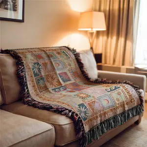 Spliced Geometry Pattern Bohemian Style Sofa Towel: Thick Soft, Yarn Woven Not Printed, Non Fading and Easy To Care, Can Be Used for Home Decoration Bed Chair Tapestry Tablecloth Floor Garden Picnic Travel Outdoor Camping Office Nap, Couch Covers