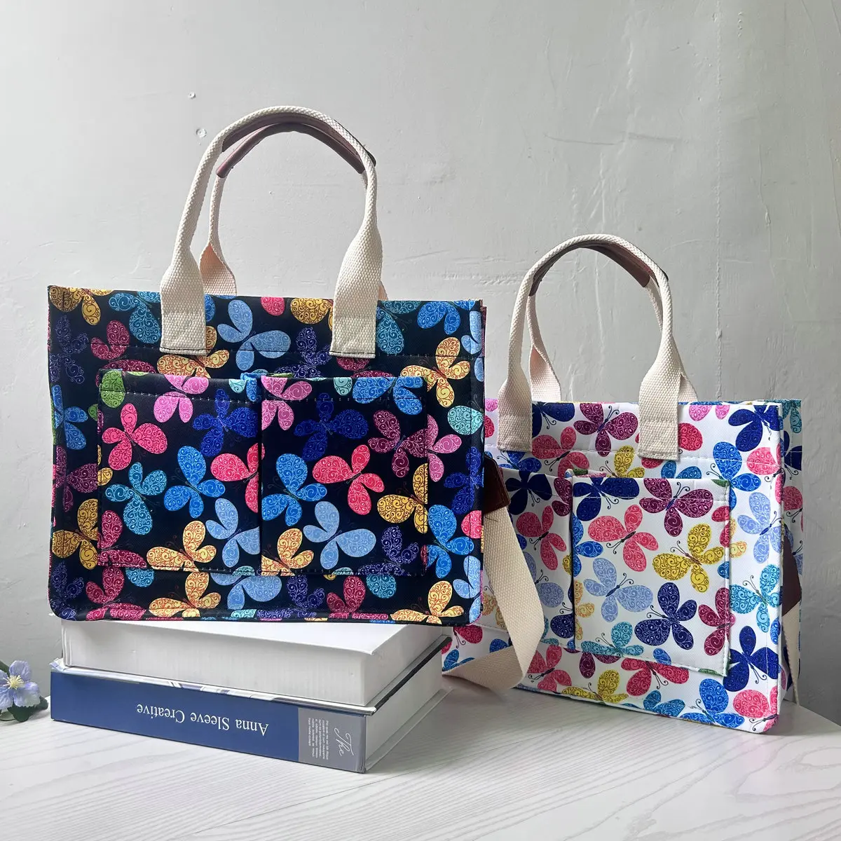 Butterfly Print Multifunctional Tote Bag for Women Large Capacity College Style Handbag with Many Pockets Single Shoulder Messenger Bag Commuter Travel Computer Tote Bag crossbody  purse floral pattern tote bag fits everything bag