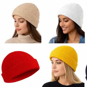 Unisex Fisherman Beanie Short Knit Cuff Watch Hat Roll-Up Edge Skullcap 2 or 4 Pack Versatile Design for Men Women Comfortable Fit Trawler Style