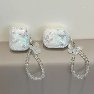 Butterfly Design Earphone Case with Chain, 5D Butterfly Decor Earphone Protective Cover, Earphone Accessories Compatible with AirPods Protection