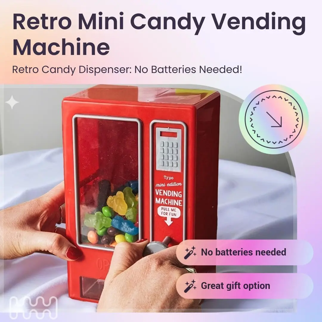 Vintage Mini Candy Vending Machine, Candy Dispenser, Food Storage Container, Perfect for Gum Jelly Beans Snacks, No Batteries Needed, Compact Ideal Easy Kitchen Accessory Kids Gift for Youngsters, Great Gift Option