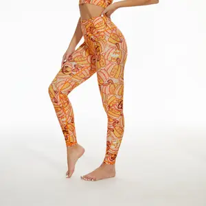 SILVERWIND Playful Pumpkins High-waisted Leggings, Made from Recycled Plastic Bottles, Designer Creation, Yoga Pilates Outdoor Gym Fitness Running Wear for Women, Casual Comfy Elastic Waist Skinny Breathable Stretchy Summer Pant, Halloween Patterned Pants