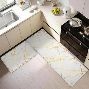 UKISS 2-Piece Marble-Patterned Kitchen Mat Set - Thick, Anti-Fatigue, Waterproof, Non-Slip Standing Mats (17.3x28in + 17.3x48in, White) for Kitchens, Bedrooms