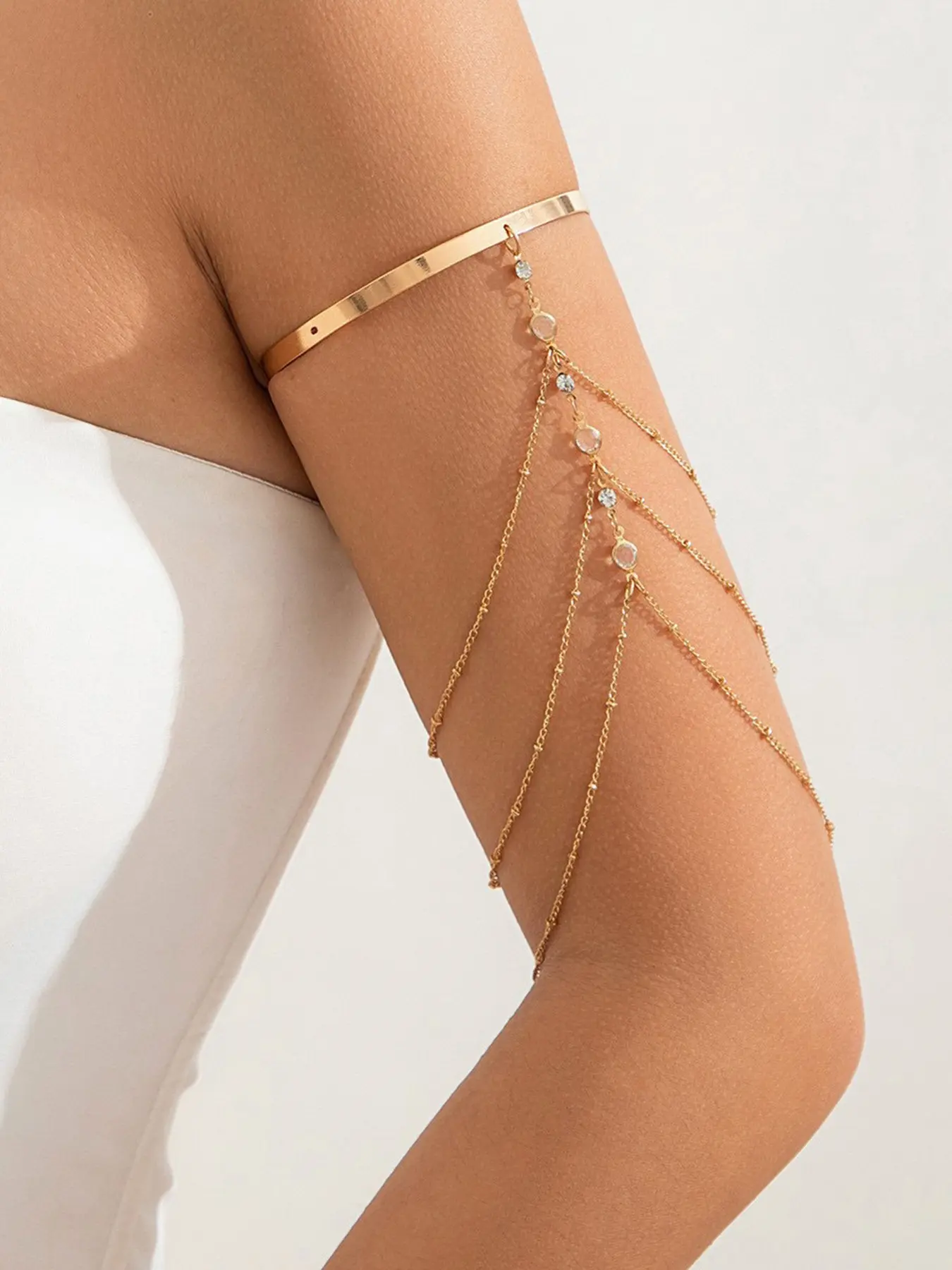 Chic & Sexy Multi-Layer Rhinestone Chain Tassel Upper Arm Bracelet / Armband, Women's Accessory, Pretty Bracelet, Rhinestone Bracelets, Tassel Upper Arm Chain, Adjustable Open Rhinestone Bangle for Summer Beachwear Bracelet