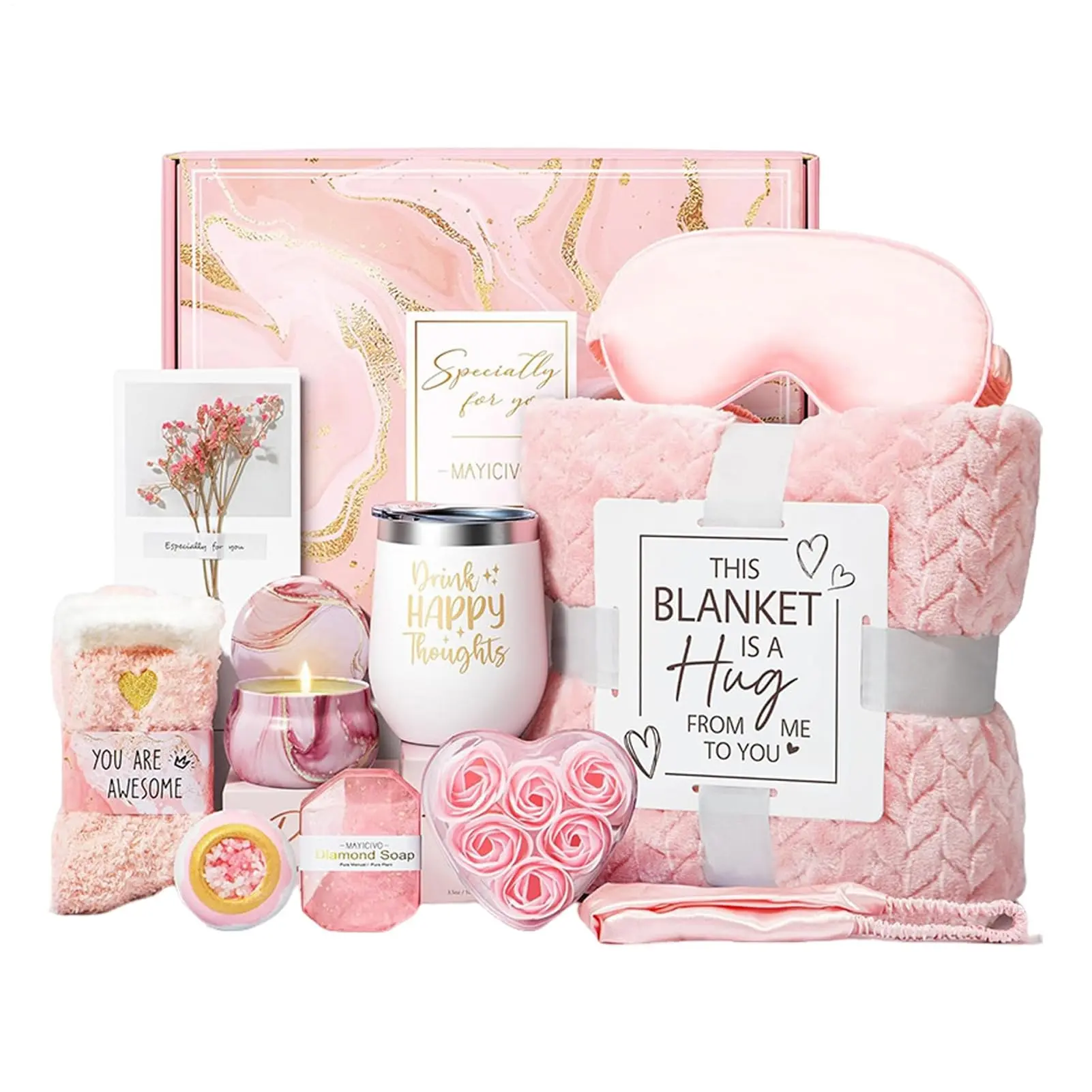 Women's Birthday Gift Set, Perfect Gift Bundle, Ideal for Gifting, Self-Care Spa Basket with Luxury Flannel Blanket, Unique Mother's Day Present for Mom, Friend, Sister, Wife, Mothers Day Gift Basket