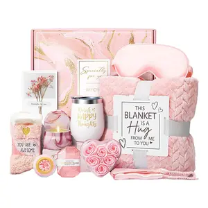 Women's Birthday Gift Set, Perfect Gift Bundle, Self-Care Spa Basket with Luxury Flannel Blanket, Unique Mother's Day Present for Mom, Friend, Sister, Wife, Mothers Day Gift Basket