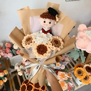 Graduation teddy bear bouquet, handmade crochet sunflower bouquet, cute teddy bear graduation commemorative gift for men/women, gift idea for the 2026 graduating class.