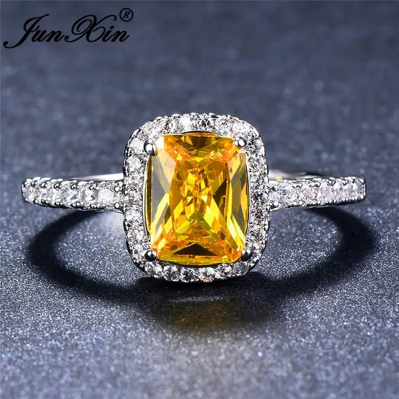 Cute Fashion Female Big Square Rose Gold Champagne Zircon Stone Jewelry For Women Promise Love Engagement Rings