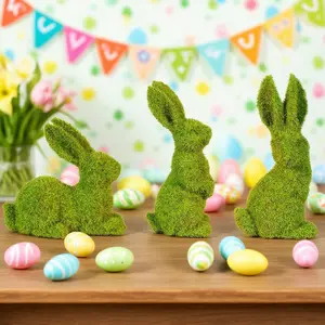 Easter Bunny Decorations Resin Moss Bunny Figurine Features Larger Ears Garden Artificial Moss Rabbit Easter Décor Easter Party Favors Gifts