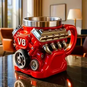 Cool Coffee Cup, New V8 Engine Mug, Engine Cylinder Coffee Cup, Stainless Steel Inner, Resin Material, 1 Piece