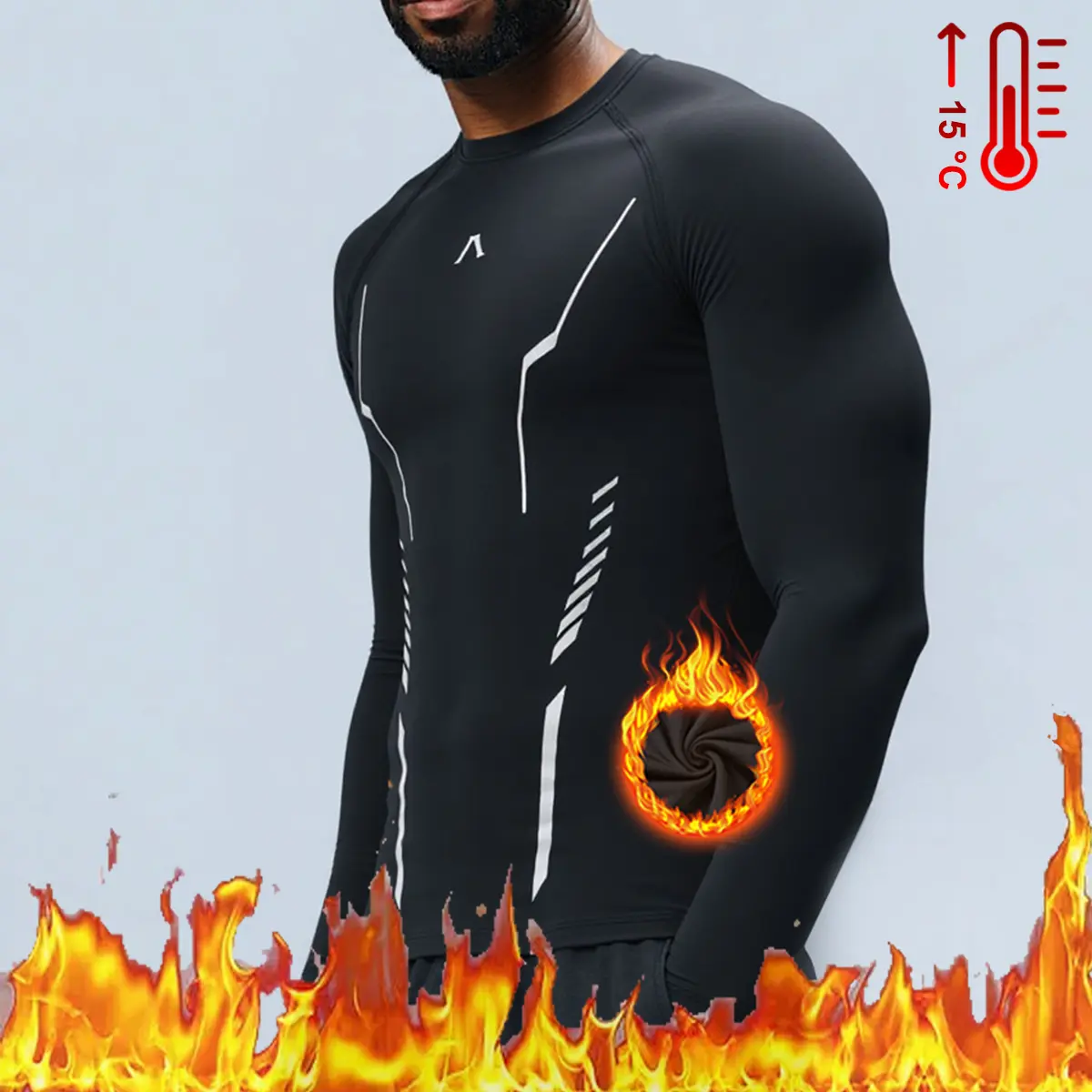 Men's Polyester Thermal Compression Long-Sleeve Athletic Base Layer - Thermal Insulation, Temperature Control Top for Athletes, Cold Weather Running Training