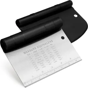 Bench Scraper for Baking, Stainless Steel Dough Cutter and Scraper Tool, Multi-Purpose Food Scraper Pizza Cutter Food Chopper Kitchen Gadgets, Black