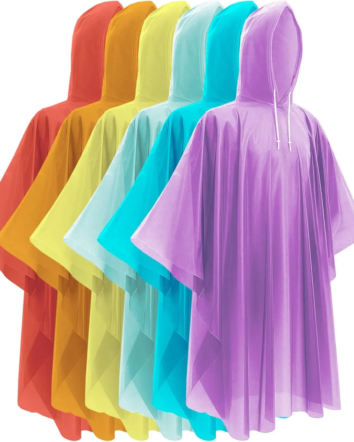Rain Ponchos for Adults, Extra Long Emergency Rain Poncho with Hood, 6 Pack Family Raincoats for Outdoor Travel, Camping, Hiking and Home Survival Kits, Lightweight Waterproof Disposable Rain Gear
