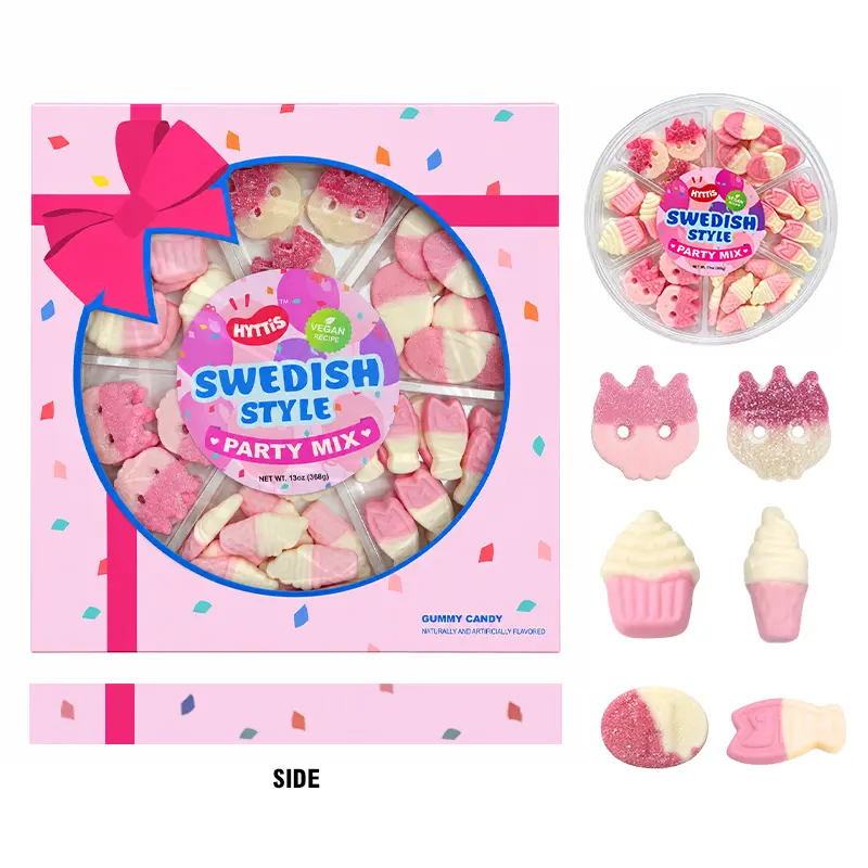 Hyttis Swedish Style Gummy Candy Mix Gift Box, Vegan Gummies with Banana Toffee, Watermelon, Cherry Cream Soda, Strawberry Blueberry & Assorted Fruity Flavors