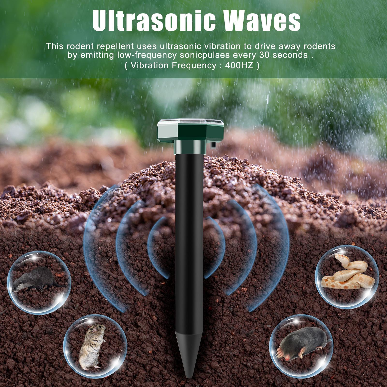 Pack of 2 Solar Mole Repellent Sonic Gopher Repellent Vole Chaser Mole Deterrent Sonic Spikes Repellent Ultrasonic Pest Control Outdoor Keep Moles Out of Yard Lawn