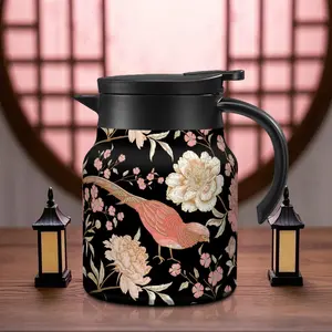 1pc/34oz/1000ml/Floral Patterned Double Walled Insulated Coffee Pot,Coffee Pitcher,Coffee Equipment,Stainless Steel Tea Kettle With Handle And Lid,Valentine's Day Or Mother's Day Gift,Christmas Gifts,Holiday Party Decorations