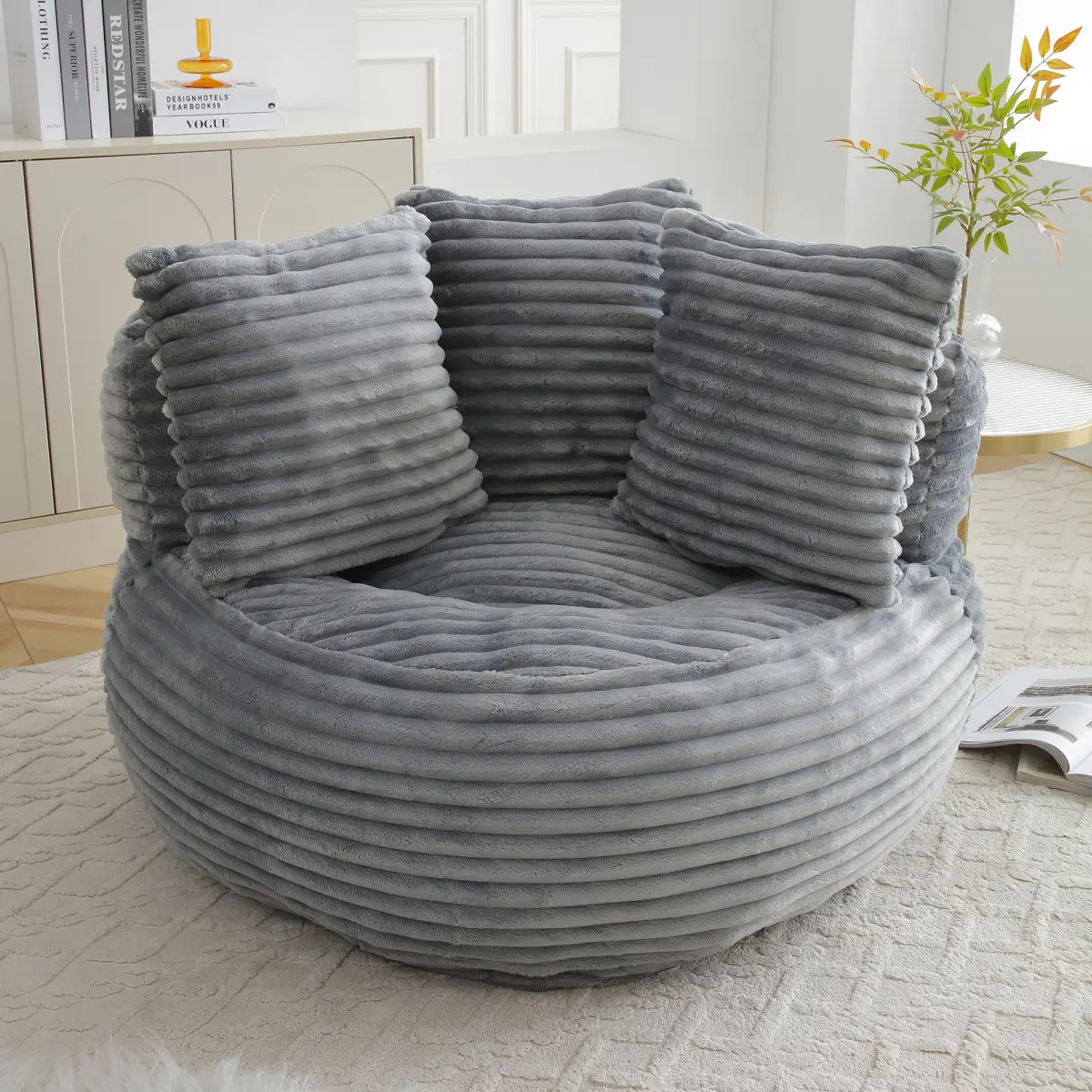Bean Bag Chair, Corduroy Oversized Chair for Adults, Comfy Big Accent Sofa Lounge Floor Chair, Stuffed Bean Bag Couch for Gaming, Reading, Living Room Bedroom Office