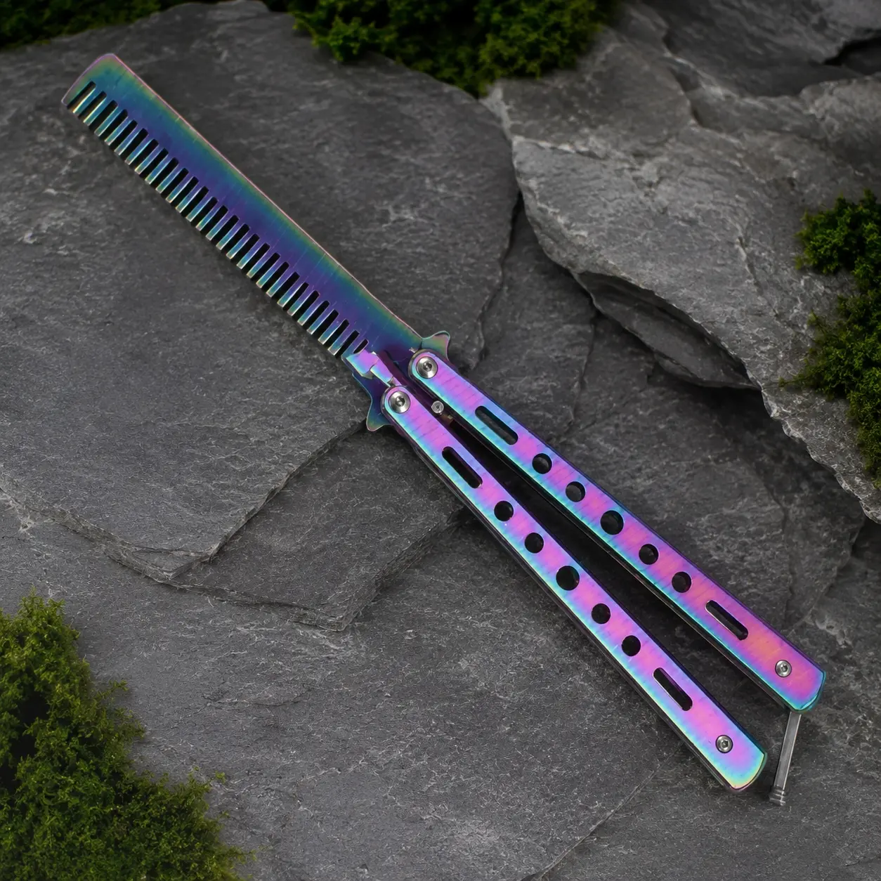 Foldable Stainless Steel Butterfly Training Comb, Anti-Static Hair Styling Comb for Hairdresser Barber Training, Portable Folding Metal Comb, Hairstyling Comb, Safe Rounded Teeth Hairbrush with Non-Slip Handle, Combs for Hair Stylist