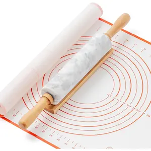 Marble Rolling Pin with Non-Stick  Mat &  Base, 16.9-Inch Heavy Weight Dough Roller for Pizza Crust, Cookies, Pasta, Fondant, Pastry Polished Non-Stick Surface White (WH076)