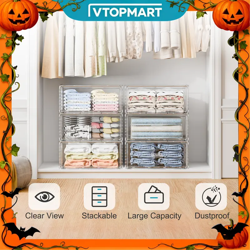 【Live Only】Vtopmart 2-5 Pack Large Storage Drawers Clear Stackable Dustproof, Large 23QT Durable Plastic Organizer Bins 2/5 Pack for Shoes, Clothes, Bedding, Dorm Room, Closet & Bedroom Organization