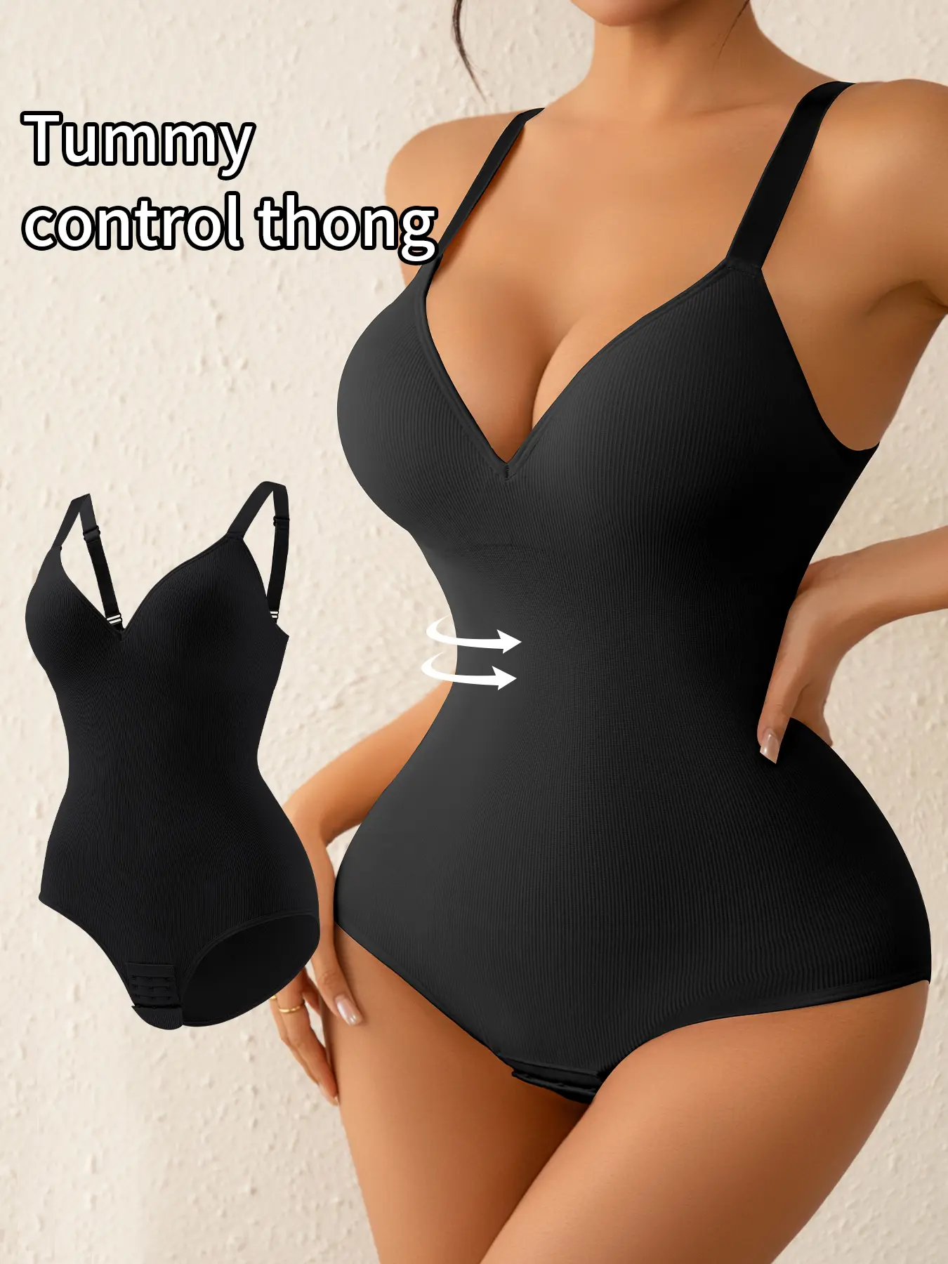 1 piece set solid color high-stretch women's one-piece Faja Shapewear with underwire and padded cups, gathering and support type, crotch with hook closure, triangle panty hip design, adjustable straps, suitable for everyday casual wear and yoga workouts