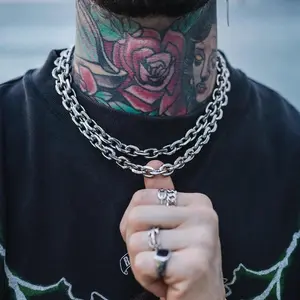 8mm Chunky Bevelled Cable Link Chain Necklace Stainless Steel Grunge Jewelry Punk Gothic Necklace Gift for Him