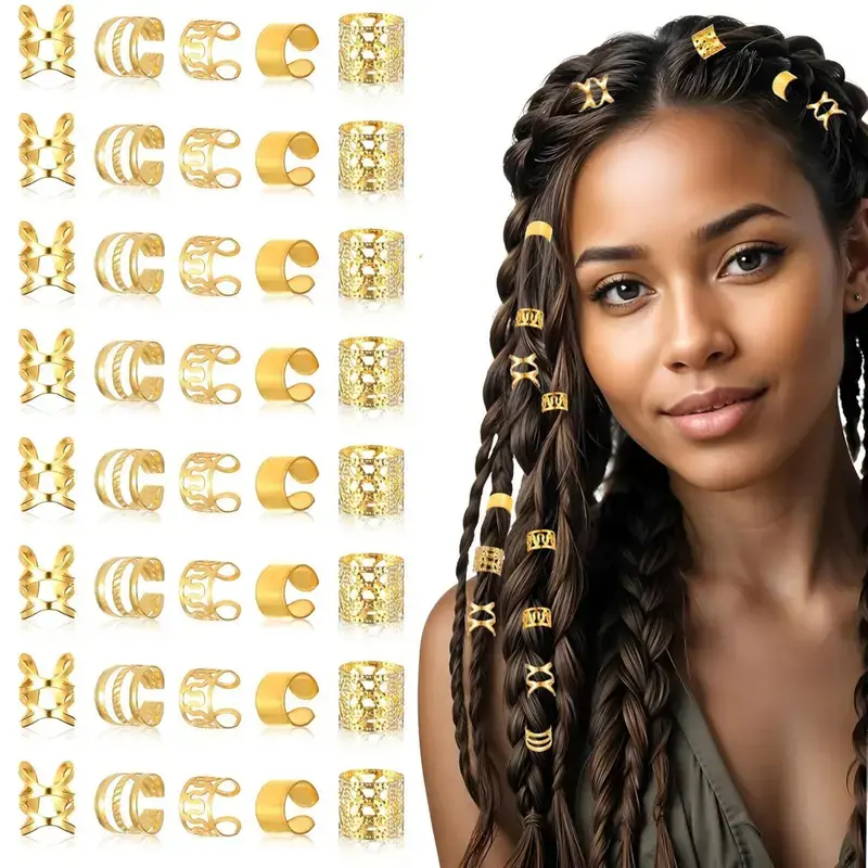 10Pcs & 40Pcs Unisex Gold Silver Dreadlock Hair Ring Set, Sturdy Decorative Braid Cuffs For Hair Extensions Daily Party Festival Styling Men Women