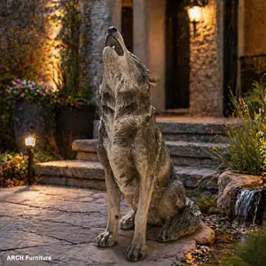 Simulated Howling Wolf Garden Statue - 29.72"h x 17.91"w Weatherproof Poly Resin Artwork, Art Deco Classic Sculpture, Hand-Finished Cottage Ornament, Indoor/Outdoor Home Gift, Classic Sculpture Statues