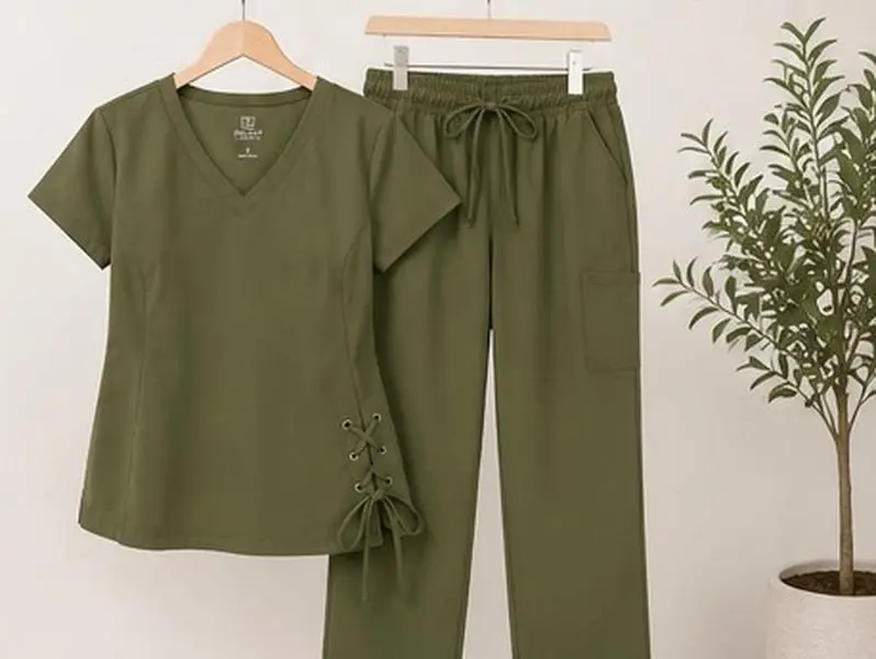 Dulcet Premium Lace-Up Scrub Set – Olive Green