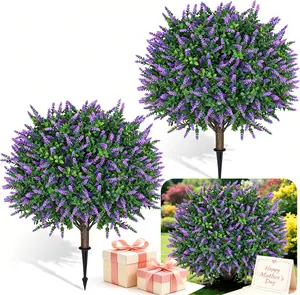 DLDA 2-Pack 24" Faux Boxwood Lavender Topiary UV Resistant Outdoor Porch Decor Mother's Day Gift Easy Setup All Season Home Planter Decorative Front Door Planter Lifelike Artificial Flower Home Decoration Bouquet Lifelike Artificial Flower tiktokshopsprin
