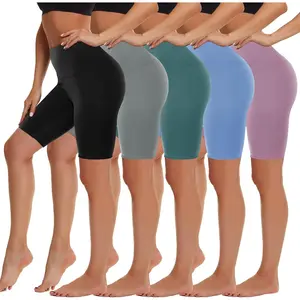 5 Pack High Waist Biker Shorts for Women - 8" Soft Spandex Workout Yoga Running Athletic Shorts