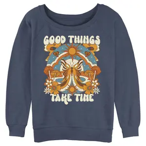 Juniors Womens Lost Gods Good Things Take Time Butterfly Sweatshirt