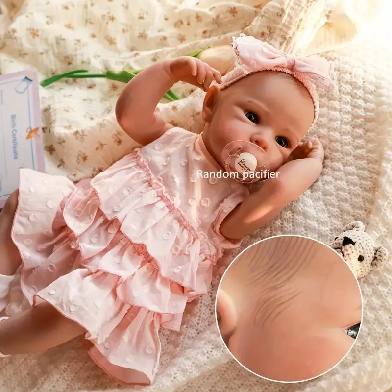 19-inch/49 Lifelike Full Body Bettie Reborn Dolls, Girl, Newborn, Cuddly, Multiple Layers, 3D Skin, Hand Drawn Hair, with Pink Dress and Accessories, for 18 Inch Doll Soft Silicone Reborn Doll with Washable Feel