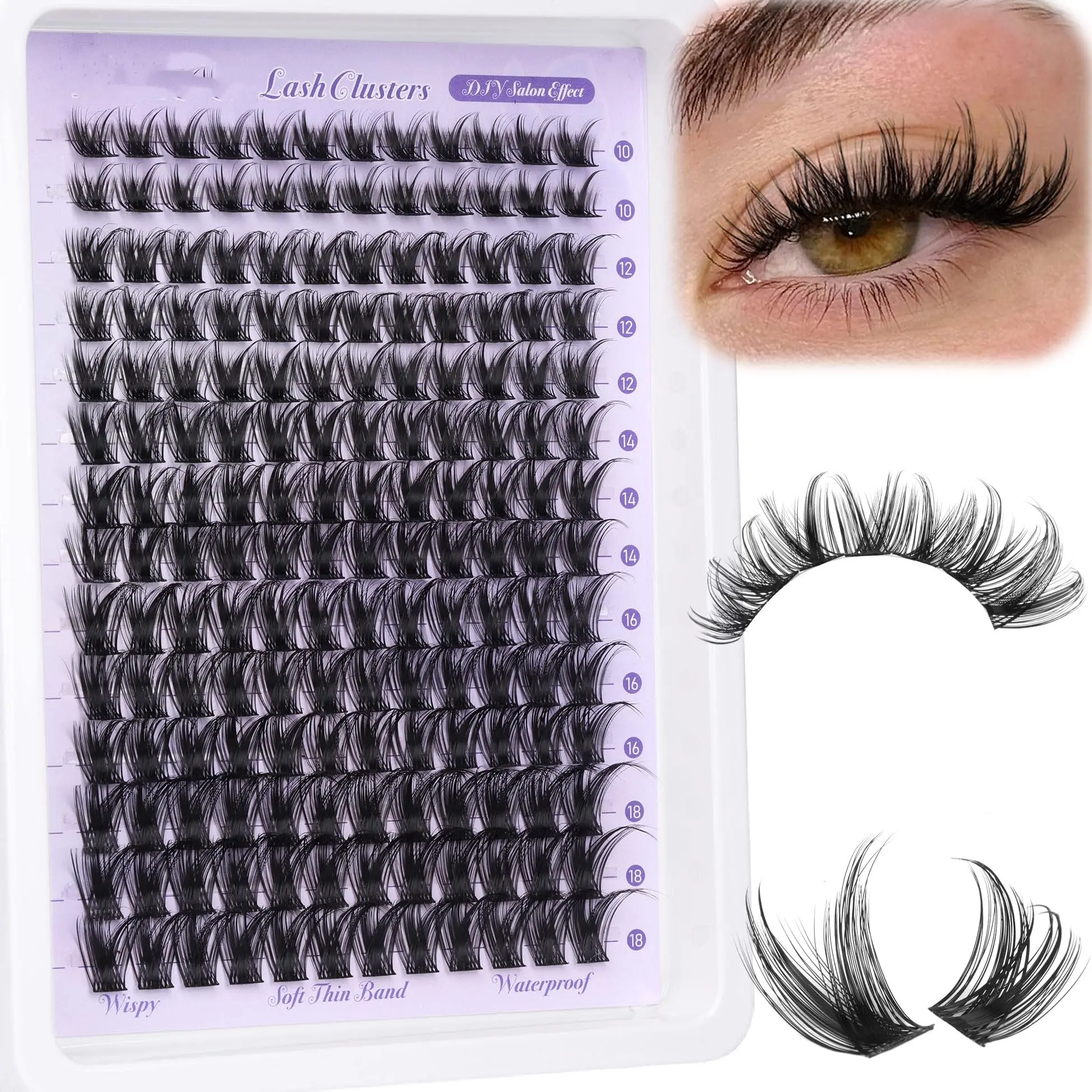 Lash Clusters Wispy Eyelash Clusters 10-18mm 168pcs Cluster Eyelash Extensions Natural Volume Lash Extensions DIY Individual Lashes Clusters with Soft Thin Band